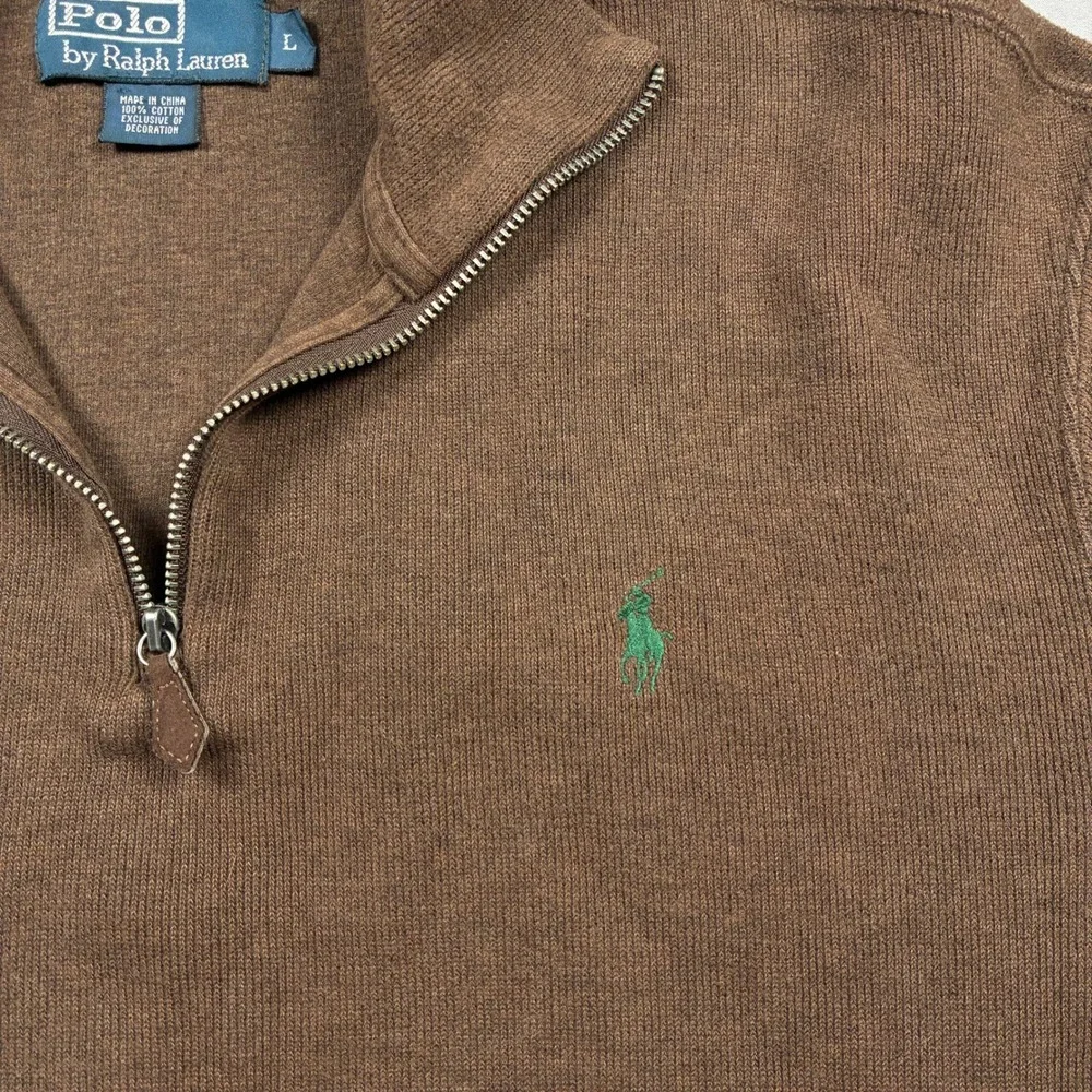 Polo Ralph Lauren Quarter Zip Pullover Brown Large Cotton Knit Sweater